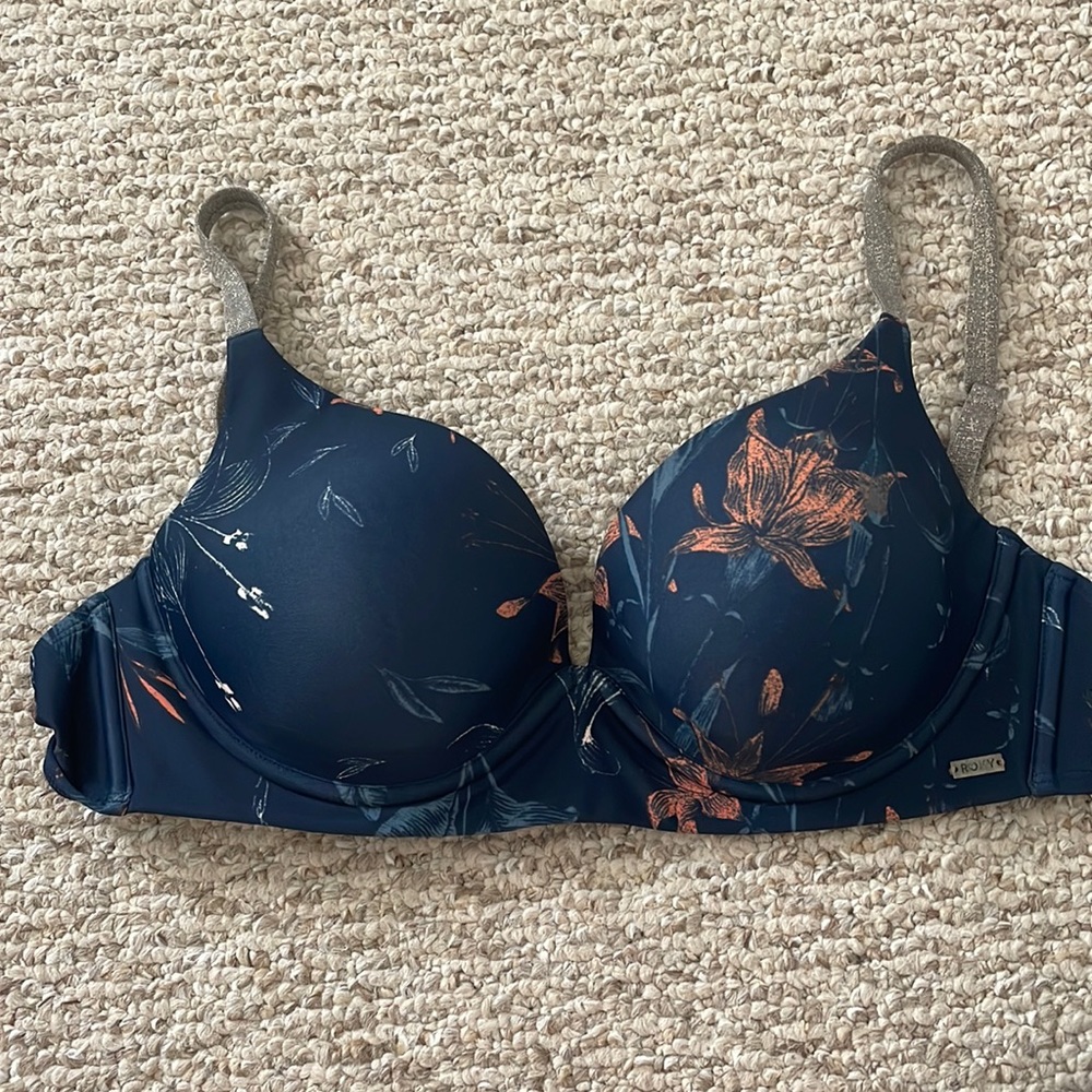 Roxy Blue Tropical Print Swimsuit Top